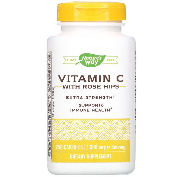 Nature's Way, Vitamin C with Rose Hips, Extra Strength, 1,000 mg, 250 Capsules