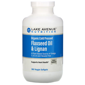 Lake Avenue Nutrition, Organic Cold Pressed Flaxseed Oil & Lignan, Hexane Free, 360 Veggie Softgels