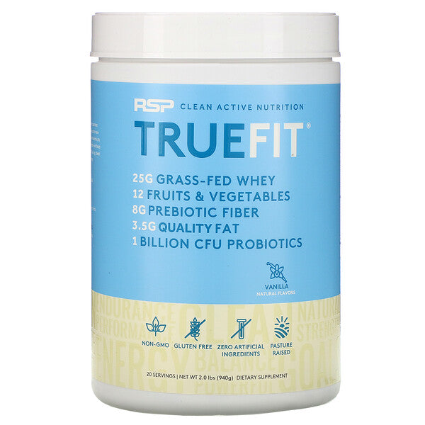 RSP Nutrition, TrueFit, Grass-Fed Whey Protein Shake, Vanilla, 2 lbs (940 g)