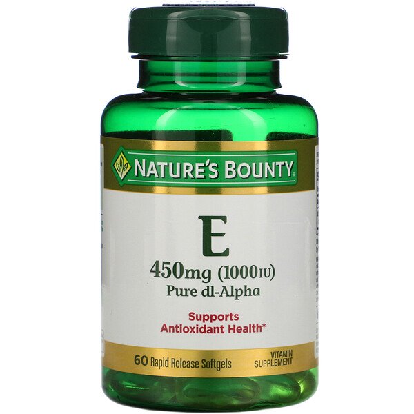 Nature's Bounty, Vitamin E, Pure Dl-Alpha, 450 mg (1,000 IU), 60 Rapid Release Softgels