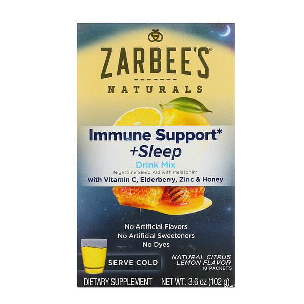 Zarbee's, Naturals, Immune Support & Sleep Drink Mix, Natural Lemon Citrus Flavor, 10 Packets, 3.6 oz (102 g)