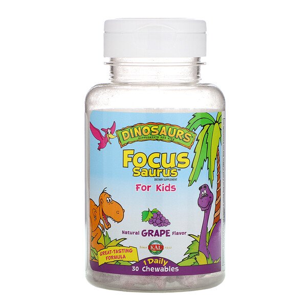 KAL, Focus Saurus for Kids, Grape, 30 Chewables