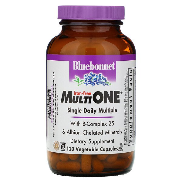 Bluebonnet Nutrition, Multi One, Single Daily Multiple, Iron-Free, 120 Vegetable Capsules