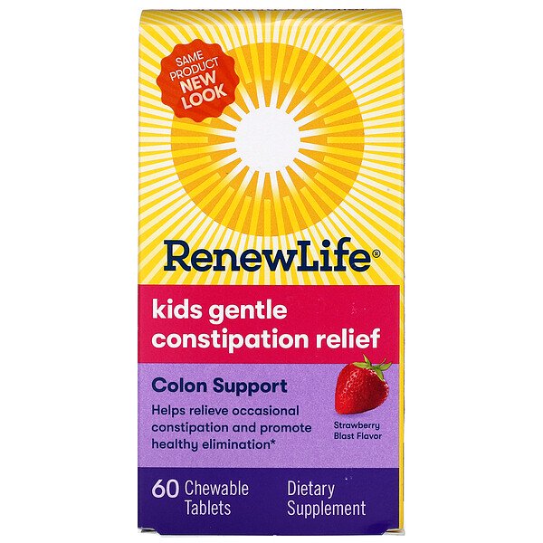 Renew Life, Kids Gentle Constipation Relief, Strawberry Blast Flavor, 60 Chewable Tablets