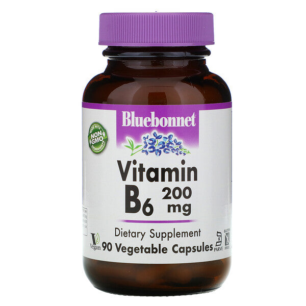 Bluebonnet Nutrition, Vitamin B-6, 200 mg, 90 Vegetable Capsules