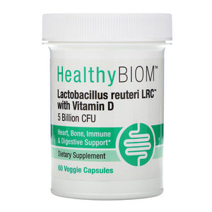 HealthyBiom, Lactobacillus Reuteri LRC with Vitamin D, 5 Billion CFUs, 60 Veggie Capsules