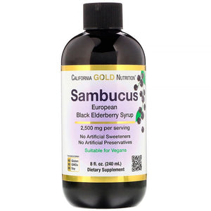 California Gold Nutrition, Sambucus European Black Elderberry Syrup, 2,500 mg, 8 fl oz (240 ml)