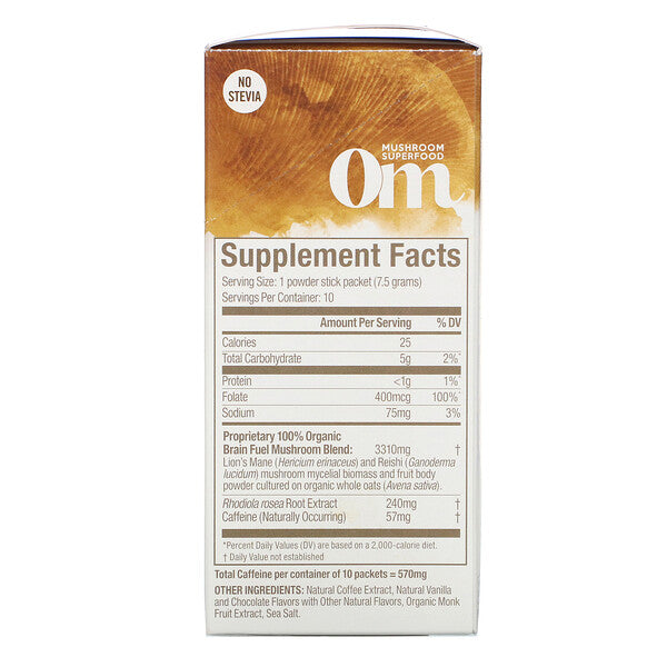 Om Mushrooms, Brain Fuel+, Focus, Alertness, Clarity, Mocha, 10 Packets, 0.26 oz (7.5 g) Each