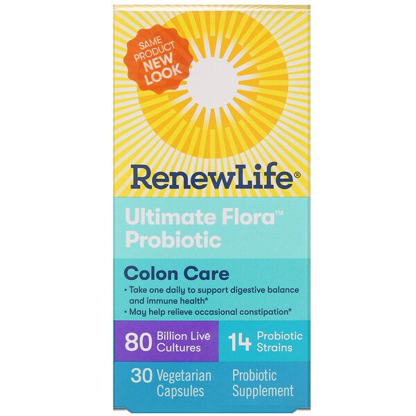 Renew Life, Colon Care, Ultimate Flora Probiotic, 80 Billion Live Cultures, 30 Vegetarian Capsules