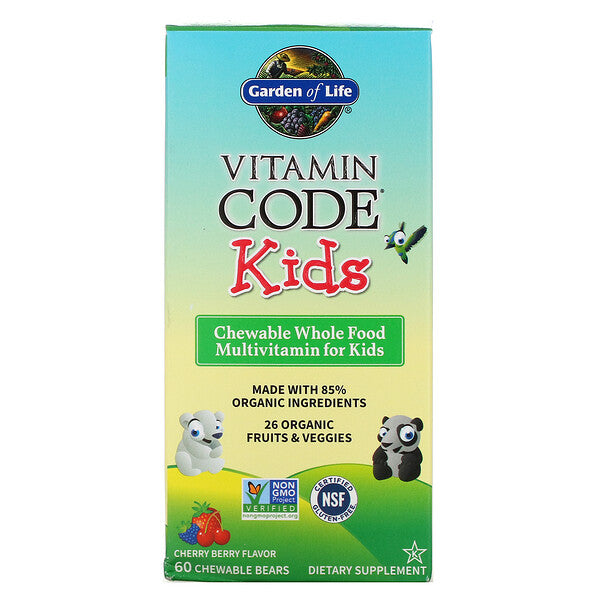 Garden of Life, Vitamin Code, Kids, Chewable Whole Food Multivitamin for Kids, Cherry Berry, 60 Chewable Bears