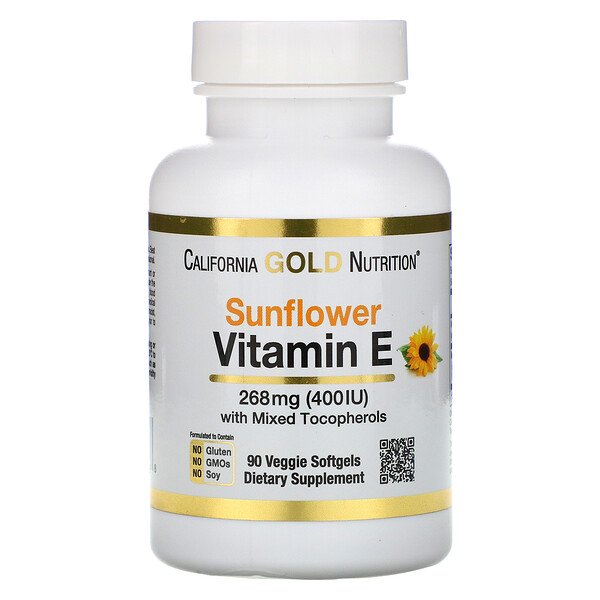 California Gold Nutrition, Sunflower Vitamin E, with Mixed Tocopherols, 400 IU, 90 Veggie Softgels