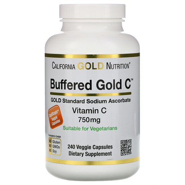 California Gold Nutrition, Buffered Vitamin C Capsules, 750 mg, 240 Veggie Capsules