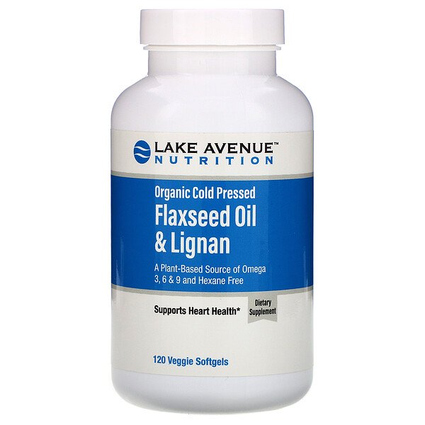 Lake Avenue Nutrition, Organic Cold Pressed Flaxseed Oil & Lignan, Hexane Free, 120 Veggie Softgels