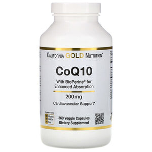 California Gold Nutrition, CoQ10 USP with Bioperine, 200 mg, 360 Veggie Capsules