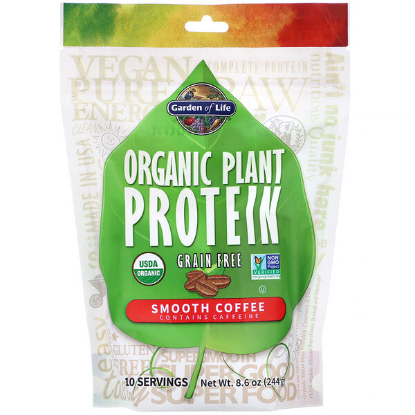 Garden of Life, Organic Plant Protein, Grain Free, Smooth Coffee, 8.6 oz (244 g)