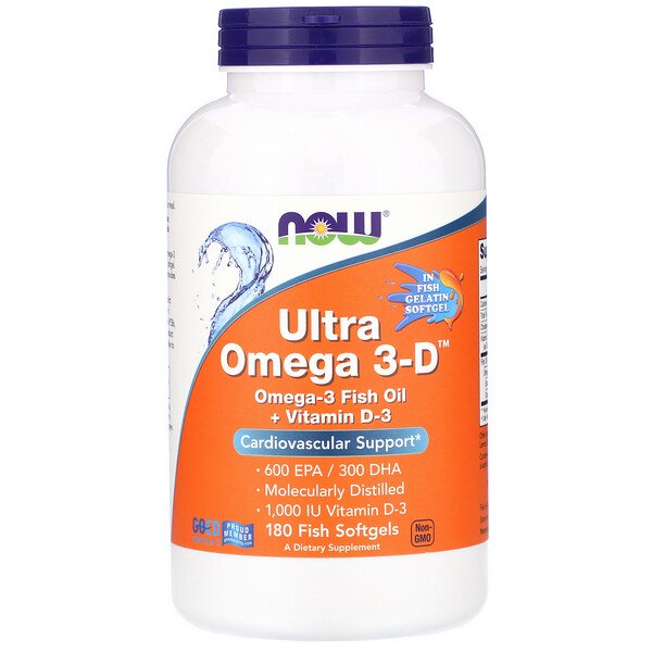 Now Foods, Ultra Omega 3-D, 180 Fish Softgels