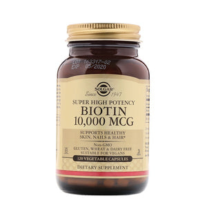 Solgar, Super High Potency, Biotin, 10,000 mcg, 120 Vegetable Capsules