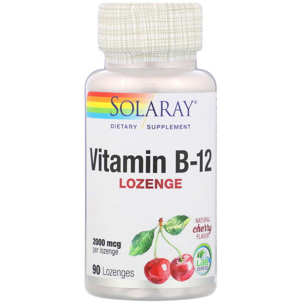 Solaray, Vitamin B-12, Natural Cherry Flavor, 2,000 mcg, 90 Lozenges