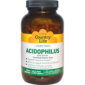 Country Life, Acidophilus with Pectin, 250 Veggie Capsules