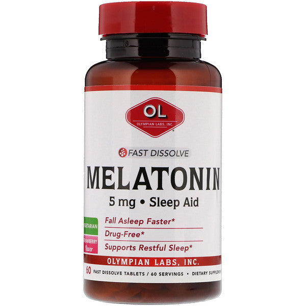 Olympian Labs, Melatonin, Fast Dissolve, Strawberry Flavor, 5 mg, 60 Fast Dissolve Tablets