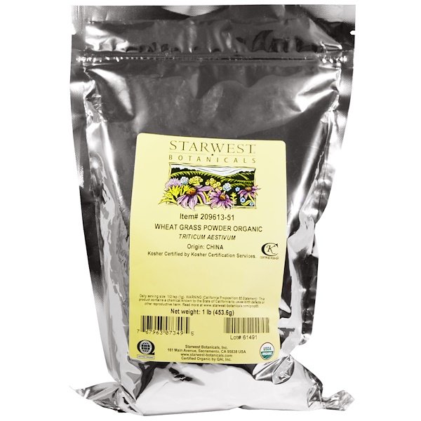 Starwest Botanicals, Organic Wheat Grass Powder, 1 lb (453.6 g)