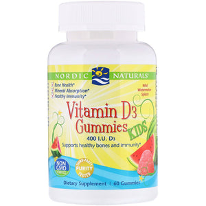 Nordic Naturals, Vitamin D3 Gummies Kids, Wild Water Melon Splash, 400 IU, 60 Gummies
