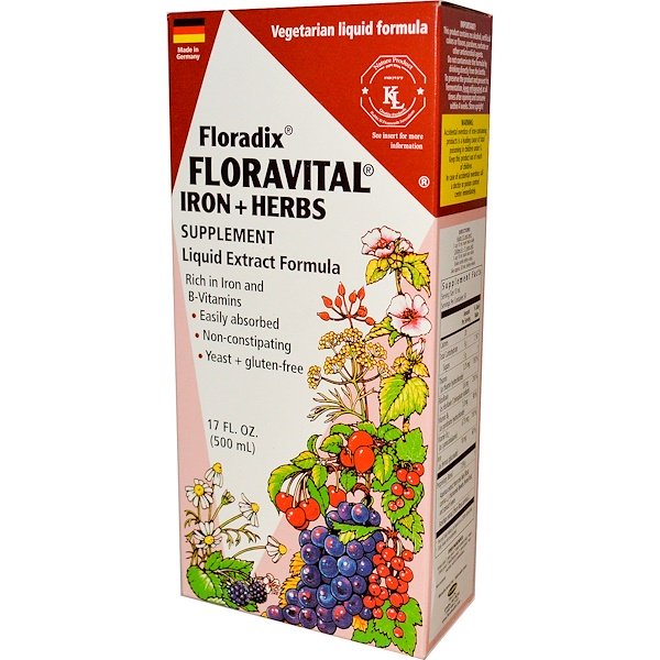 Flora, Floradix, Floravital,  Iron + Herbs Supplement, Liquid Extract Formula, 17 fl oz (500 ml)