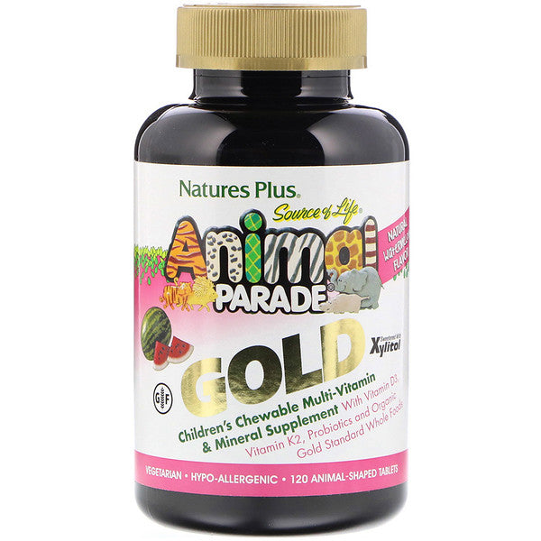 Nature's Plus, Source of Life, Animal Parade Gold, Children's Chewable Multi-Vitamin & Mineral Supplement, Natural Watermelon Flavor, 120 Animal-Shaped Tablets