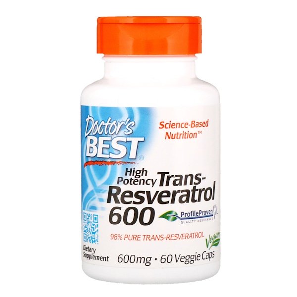 Doctor's Best, High Potency Trans-Resveratrol, 600 mg, 60 Veggie Caps