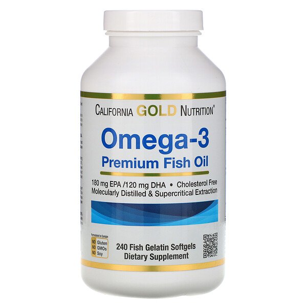 California Gold Nutrition, Omega-3, Premium Fish Oil, 240 Fish Gelatin Softgels