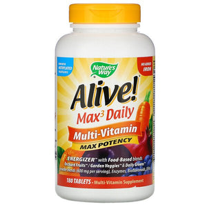 Nature's Way, Alive! Max3 Daily, Multi-Vitamin, No Added Iron, 180 Tablets