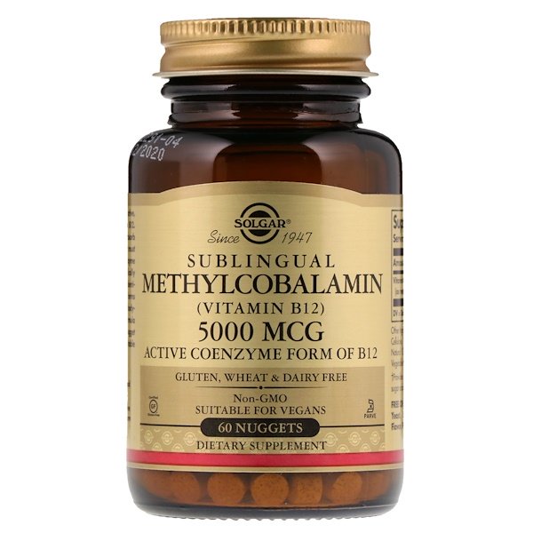 Solgar, Sublingual Methylcobalamin (Vitamin B12), 5,000 mcg, 60 Nuggets