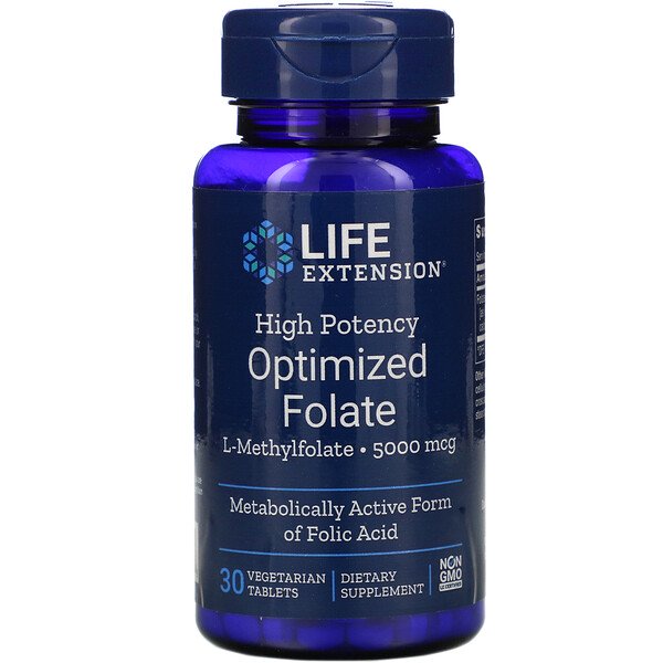 Life Extension, High Potency Optimized Folate, 5,000 mcg, 30 Vegetarian Tablets