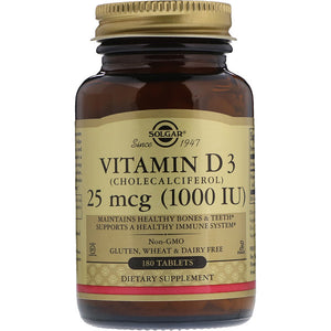 Solgar, Vitamin D3, 25 mcg (1,000 IU), 180 Tablets