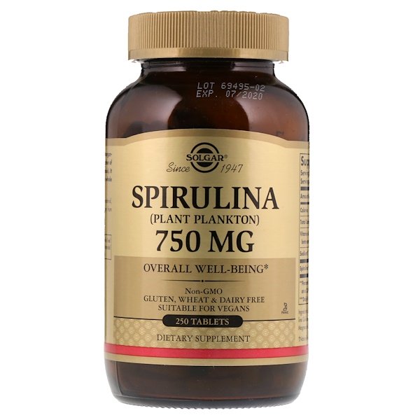 Solgar, Spirulina, 750 mg, 250 Tablets