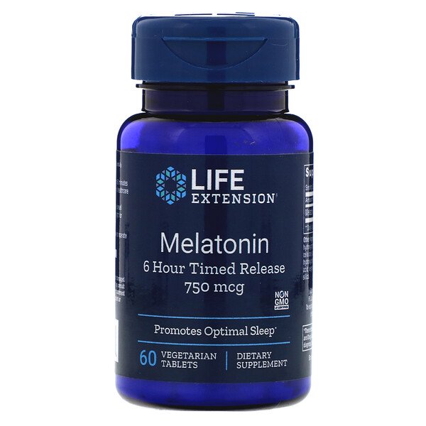 Life Extension, Melatonin, 6 Hour Timed Release, 750 mcg, 60 Vegetarian Tablets