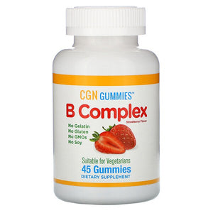 California Gold Nutrition, B Complex Gummies, No Gelatin, No Gluten, Natural Strawberry Flavor, 45 Gummies