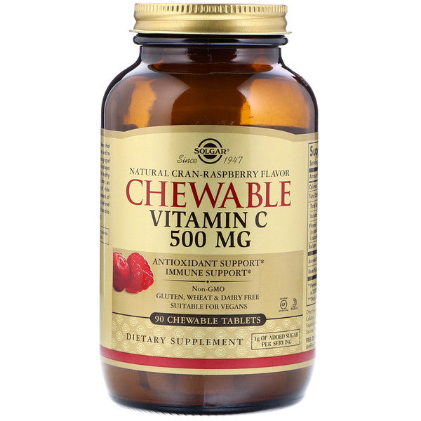 Solgar, Chewable Vitamin C, Natural Cran-Raspberry Flavor, 500 mg, 90 Chewable Tablets