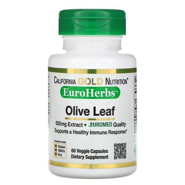 California Gold Nutrition, Olive Leaf Extract, EuroHerbs, European Quality, 500 mg, 60 Veggie Capsules