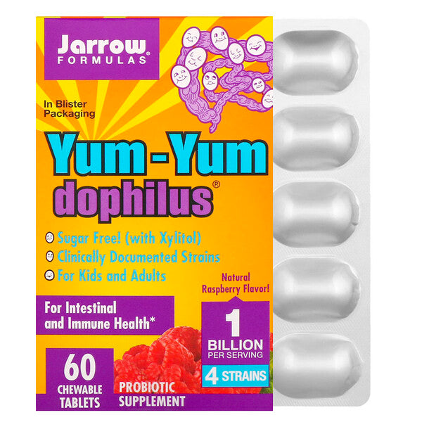 Jarrow Formulas, Yum-Yum Dophilus Sugar-Free!, Natural Raspberry Flavor, 60 Chewable Tablets (Ice)
