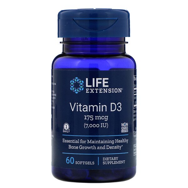 Life Extension, Vitamin D3, 175 mcg (7,000 IU), 60 Softgels