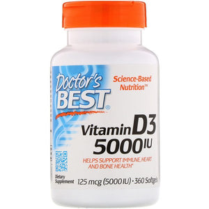 Doctor's Best, Vitamin D3, 125 mcg (5000 IU), 360 Softgels