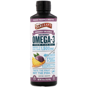 Barlean's, Seriously Delicious, Omega-3 Fish Oil, Passion Pineapple Smoothie, 16 oz (454 g)