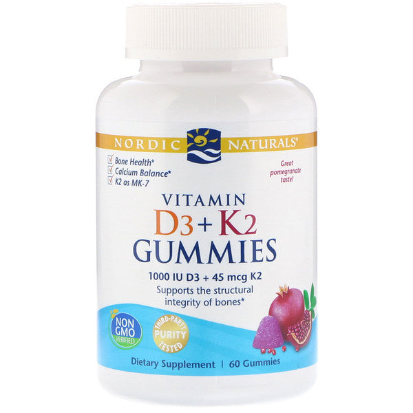 Nordic Naturals, Vitamin D3 + K2 Gummies, Pomegranate, 60 Gummies