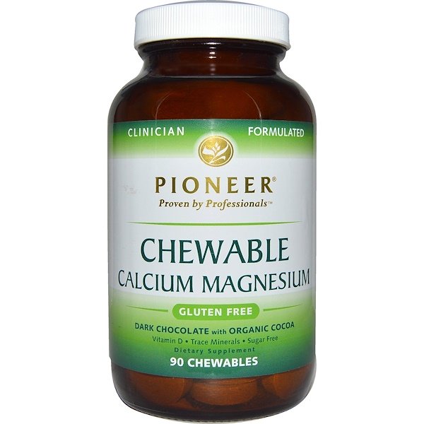 Pioneer Nutritional Formulas, Chewable Calcium Magnesium, Dark Chocolate with Organic Cocoa, 90 Chewables