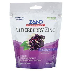 Zand, Herbalozenge, Elderberry Zinc, Sweet Elderberry, 80 Lozenges