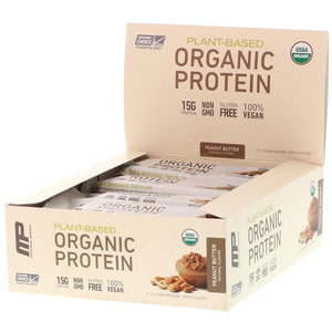 MusclePharm, Plant-Based Organic Protein Bar, Peanut Butter, 12 Bars, 1.76 oz (50 g) Each