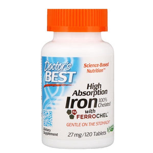 Doctor's Best, High Absorption Iron with Ferrochel, 27 mg, 120 Tablets