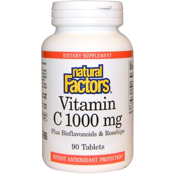 Natural Factors, Vitamin C, Plus Bioflavonoids & Rosehips, 1,000 mg, 90 Tablets