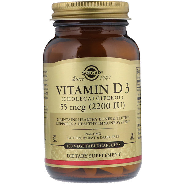 Solgar, Vitamin D3 (Cholecalciferol), 55 mcg (2,200 IU), 100 Vegetable Capsules